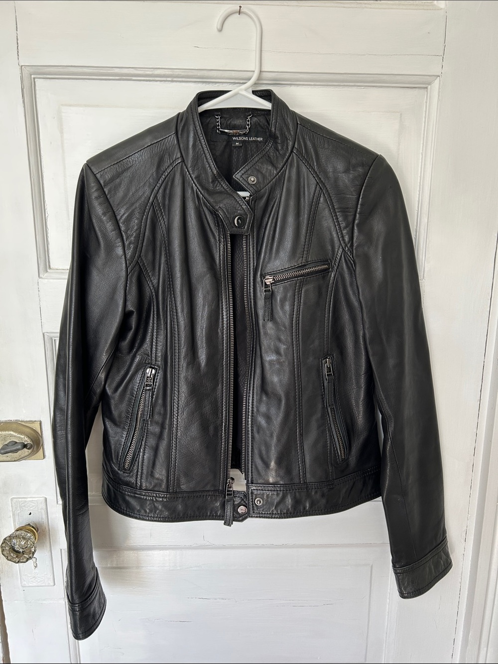 Wilsons Leather Women's Black Slim-Fit Biker Jacket